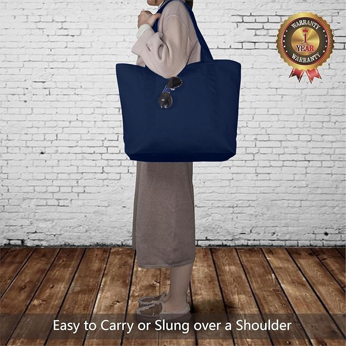 Navy Blue Large Canvas Tote Bag | 19" x 15" x 6"