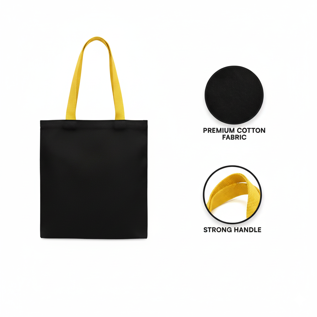 13x15" Plain Black and Yellow Tote Bag