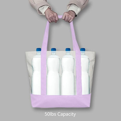 Purple and Beige Large Canvas Tote Bag | 19" x 15" x 6"