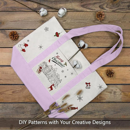 Purple and Beige Large Canvas Tote Bag | 19" x 15" x 6"