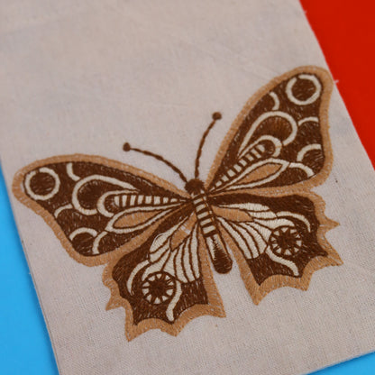 Butterfly Embroidered Cotton Drawstring Pouch Bag