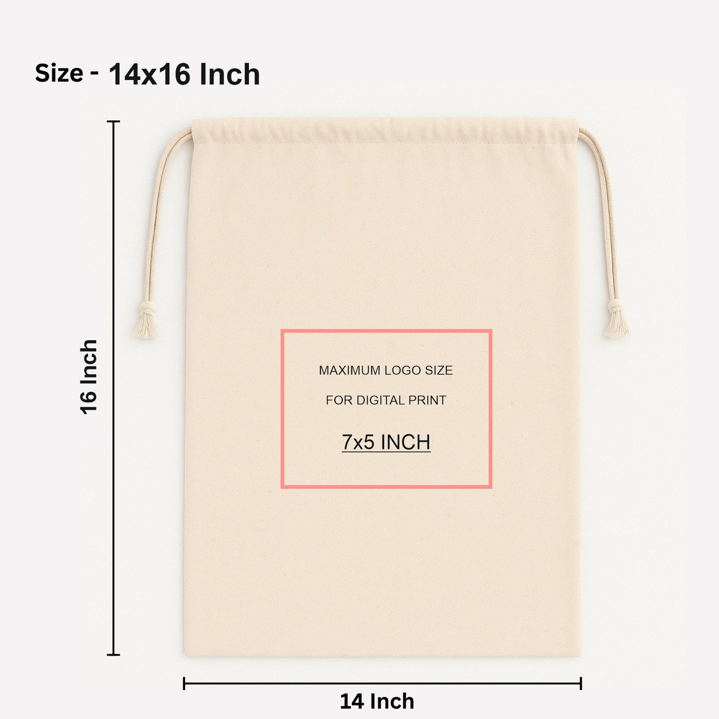 Custom 14x16 Inch Cotton Drawstring Bag | 150 GSM