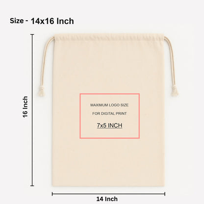 Custom 14x16 Inch Cotton Drawstring Bag | 150 GSM