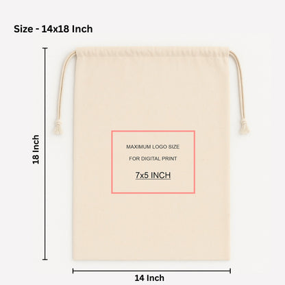 Custom 14x18 Inch Cotton Drawstring Bag | 150 GSM