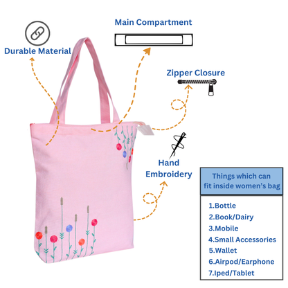 Blush Bloom Embroidered Tote