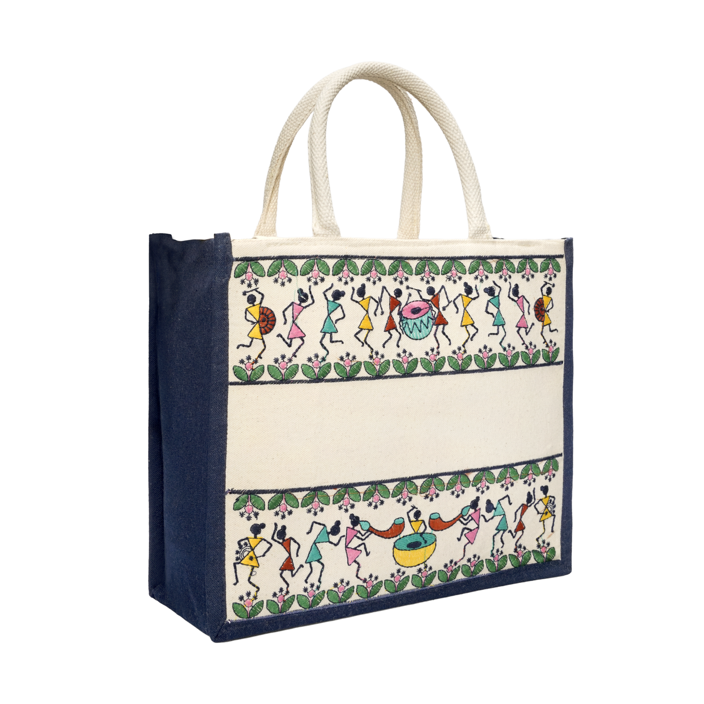 Tribal Beats Warli Hamper Bag - Navy Blue