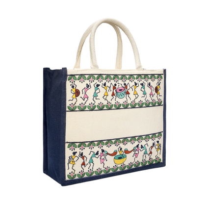 Tribal Beats Warli Hamper Bag - Navy Blue