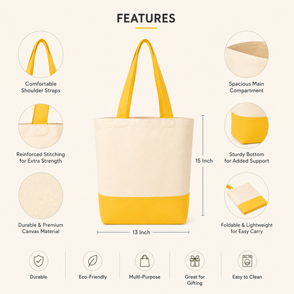 Custom 13"x15" Yellow & Beige Tote Bag | 330 GSM