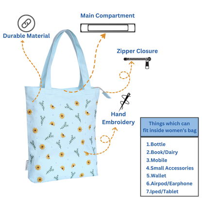 Sunflower Bliss Embroidered Tote