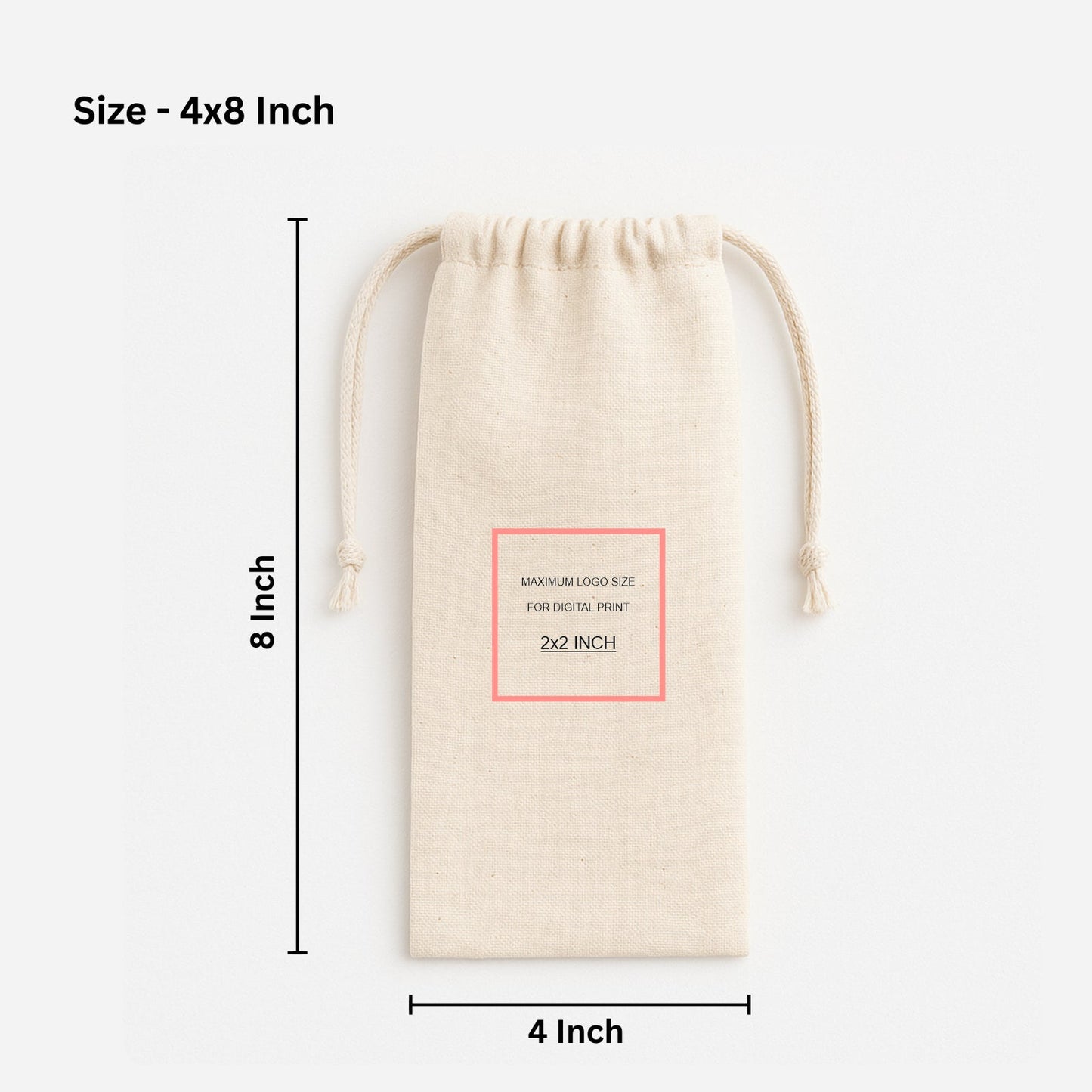 Custom 4x8 Inch Cotton Drawstring Bag | 150 GSM