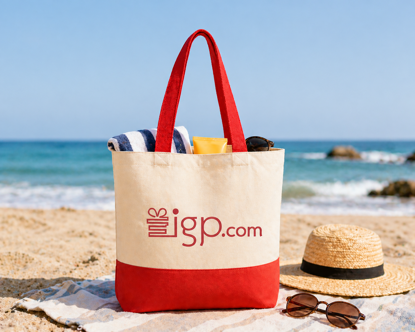 13"x15" Red & Beige Tote Bag | 330 GSM