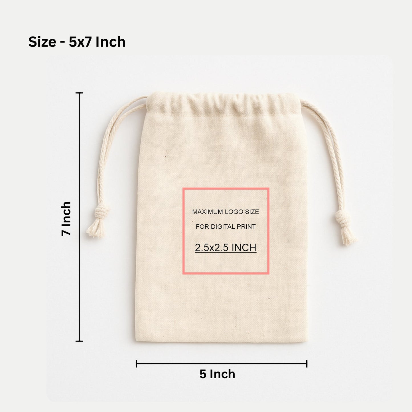 Custom 5x7 Inch Cotton Drawstring Bag | 150GSM