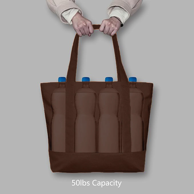 Brown Large Canvas Tote Bag | 19" x 15" x 6"
