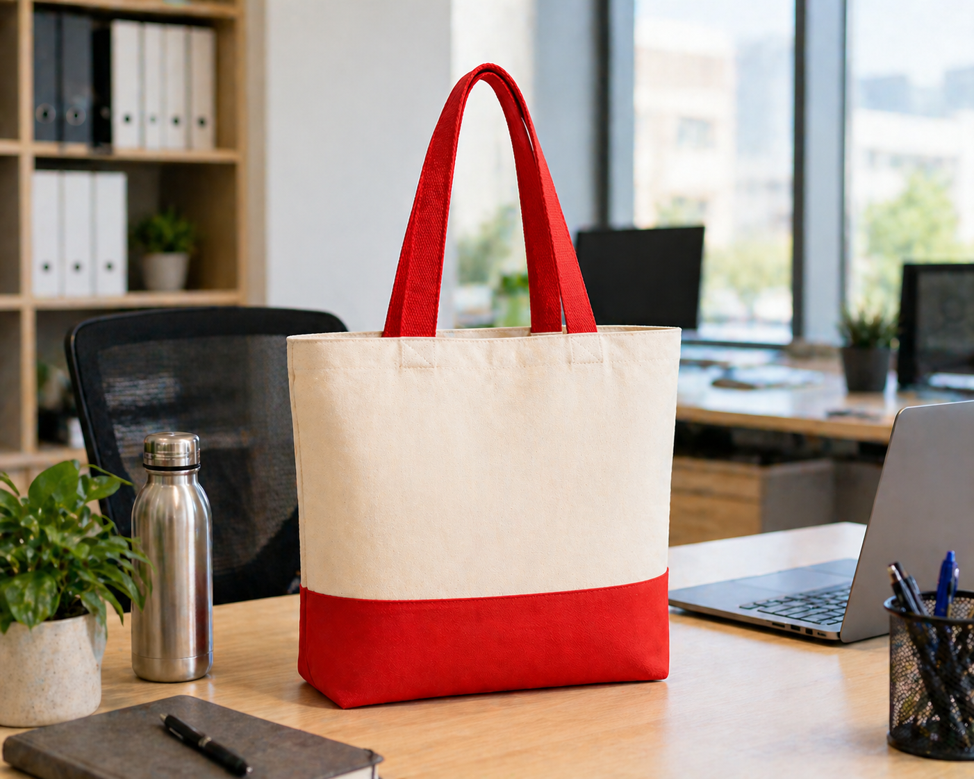 Custom 13"x15" Red & Beige Tote Bag | 330 GSM