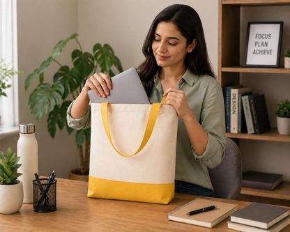 Custom 13"x15" Yellow & Beige Tote Bag | 330 GSM