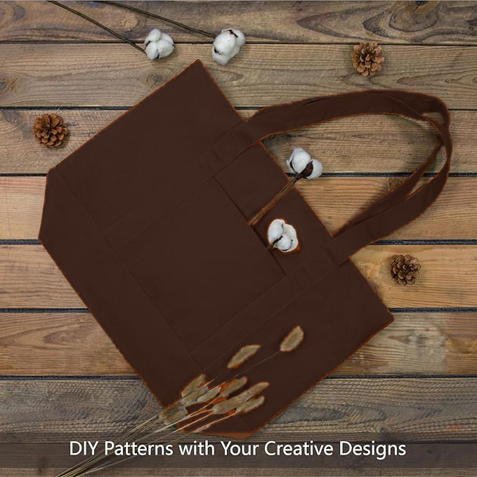 Brown Large Canvas Tote Bag | 19" x 15" x 6"