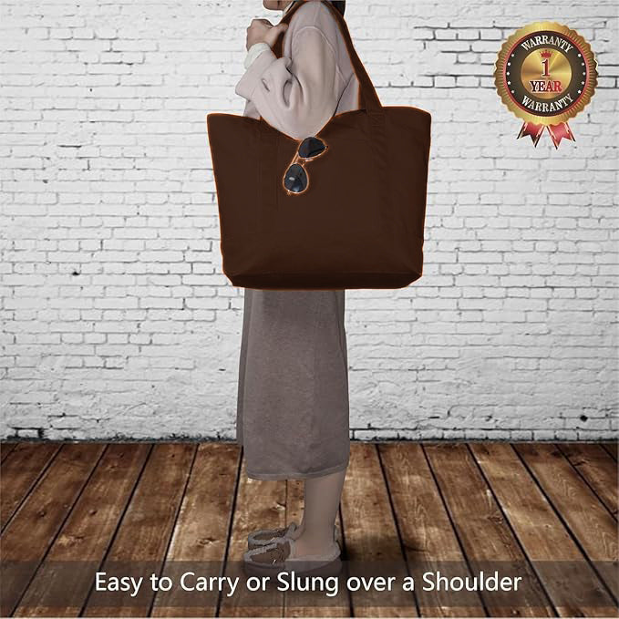 Brown Large Canvas Tote Bag | 19" x 15" x 6"