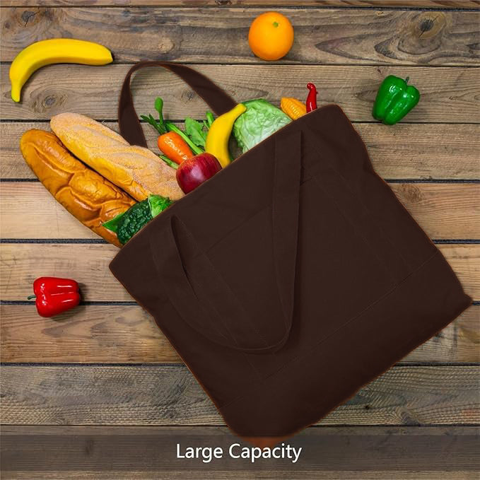 Brown Large Canvas Tote Bag | 19" x 15" x 6"
