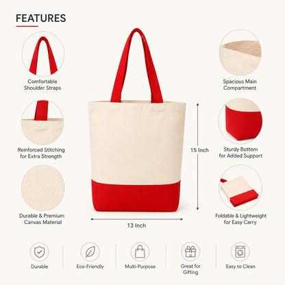 13"x15" Red & Beige Tote Bag | 330 GSM
