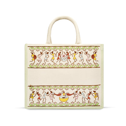 Tribal Beats Warli Hamper Bag - Navy Blue