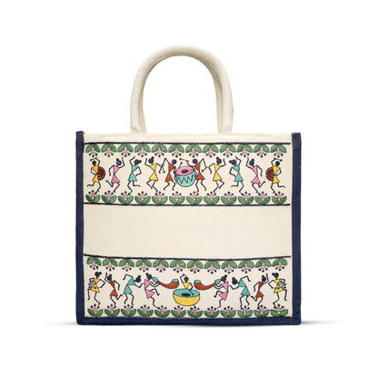Tribal Beats Warli Hamper Bag - Navy Blue
