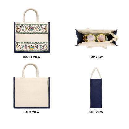Tribal Beats Warli Hamper Bag - Navy Blue