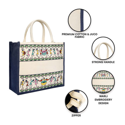 Tribal Beats Warli Hamper Bag - Navy Blue