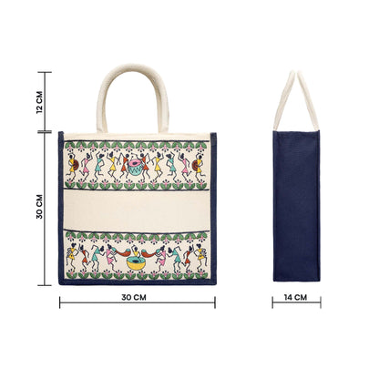 Tribal Beats Warli Hamper Bag - Navy Blue