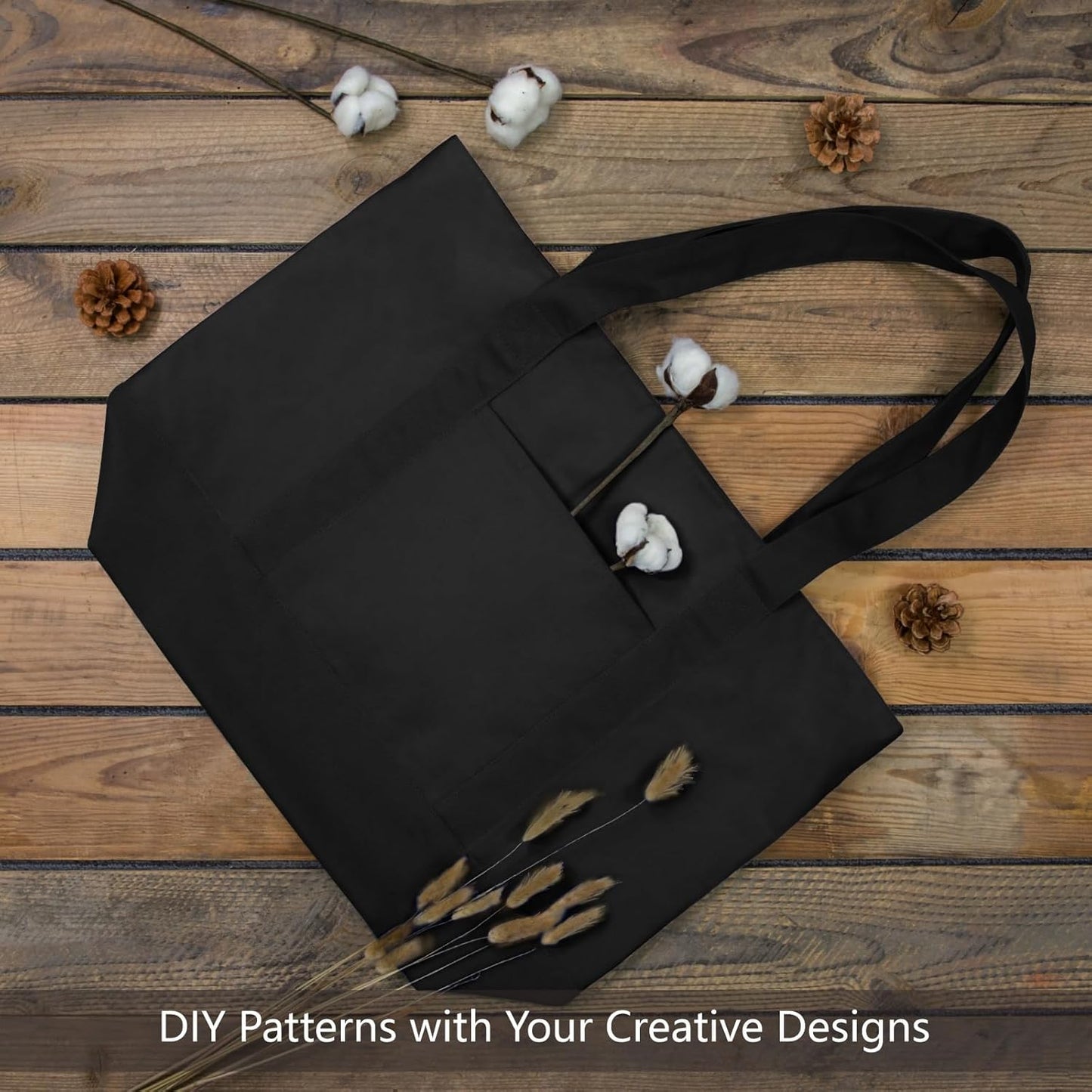 Black Large Canvas Tote Bag | 19" x 15" x 6"