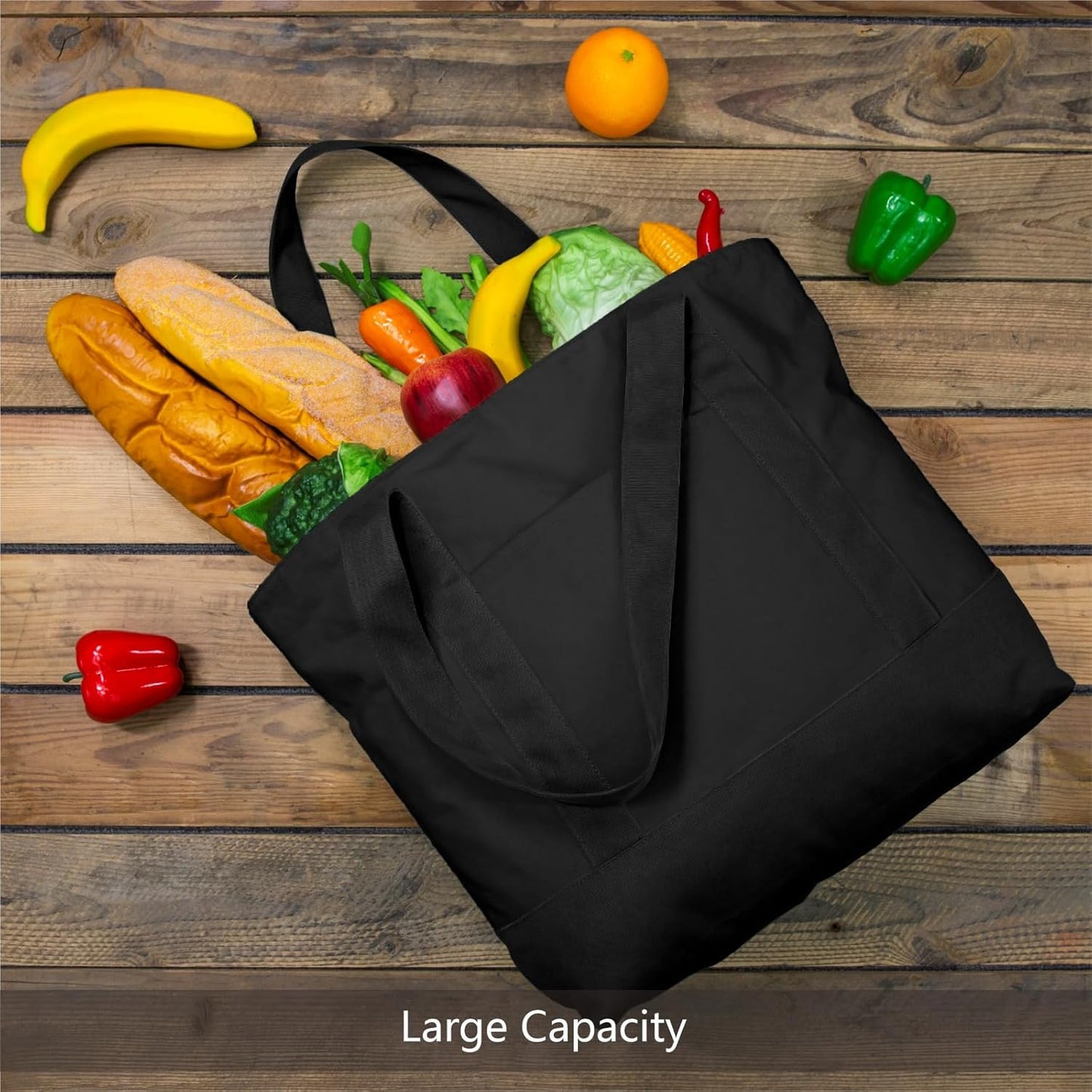 Black Large Canvas Tote Bag | 19" x 15" x 6"