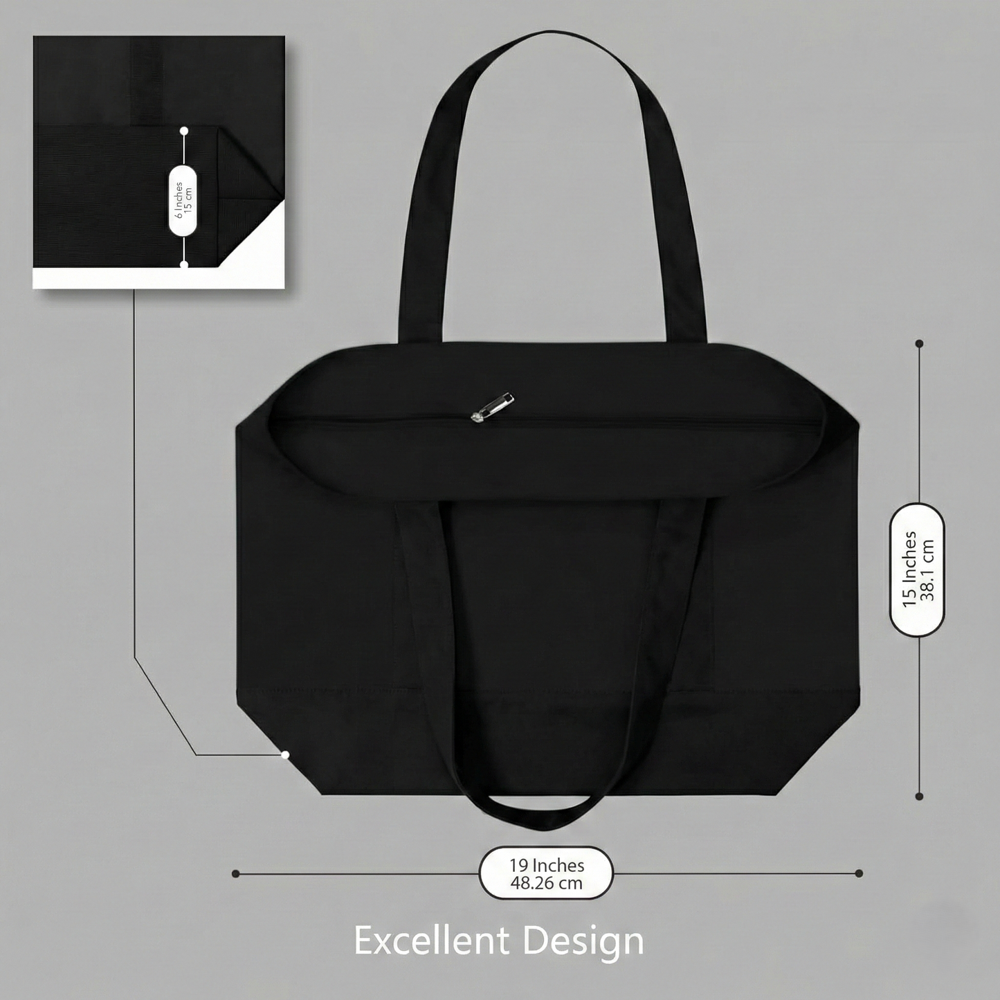 Black Large Canvas Tote Bag | 19" x 15" x 6"