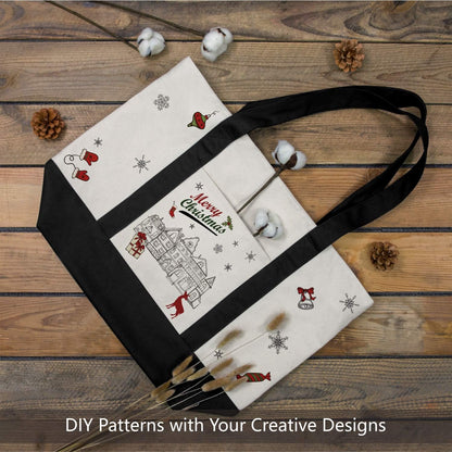 Black and Beige Large Canvas Tote Bag | 19" x 15" x 6"