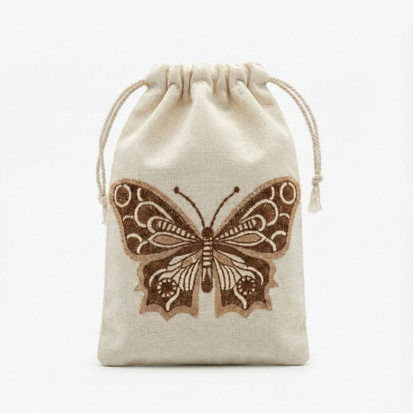 Butterfly Embroidered Cotton Drawstring Pouch Bag