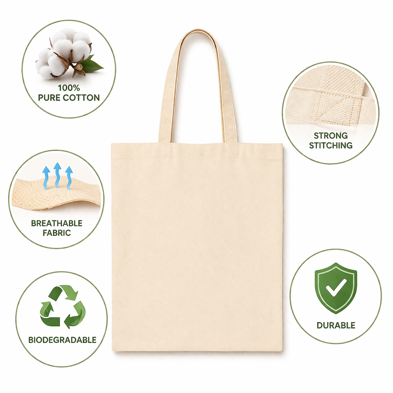 Plain 14x18 Inch Cotton Tote Bag | 220 GSM