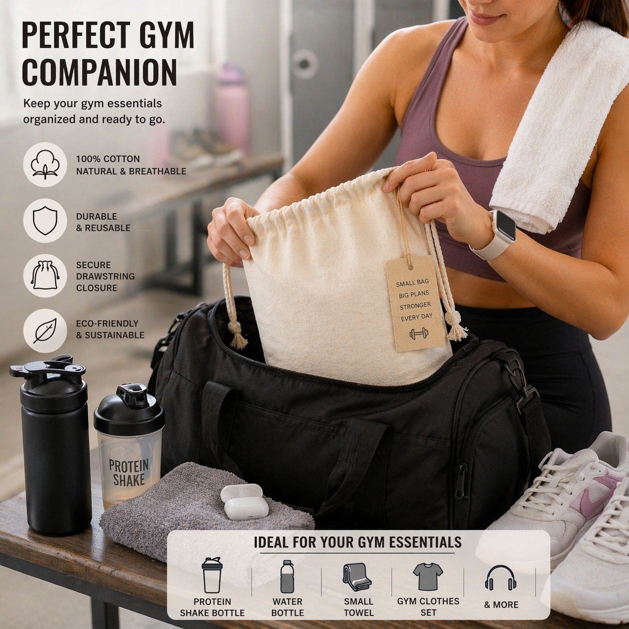 Custom 12x14 Inch Cotton Drawstring Bag | 150 GSM