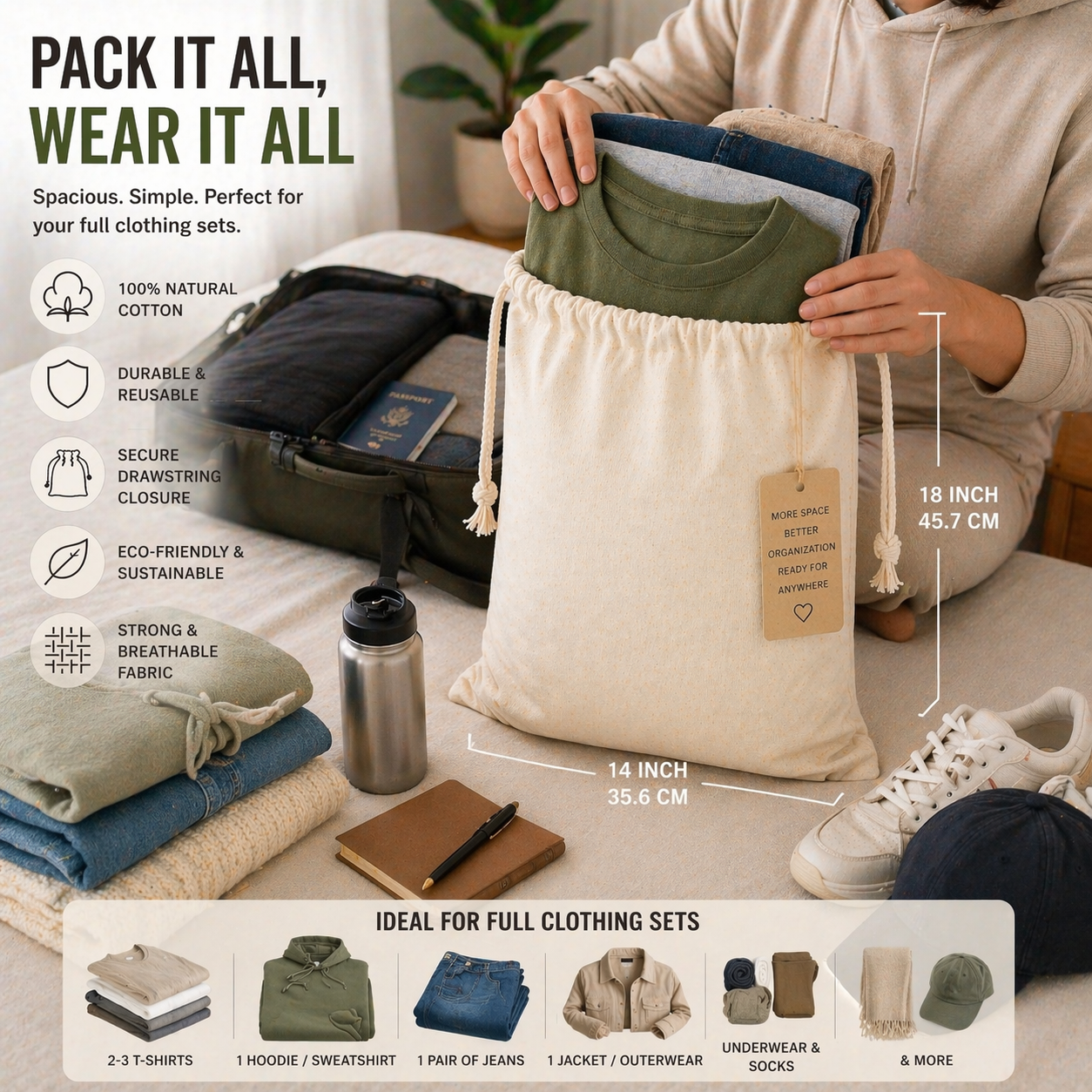 14x18 Inch Cotton Drawstring Bag | 150 GSM