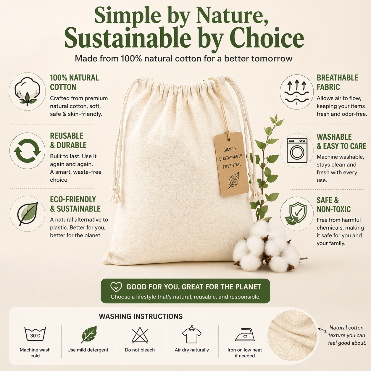 Custom 14x16 Inch Cotton Drawstring Bag | 150 GSM
