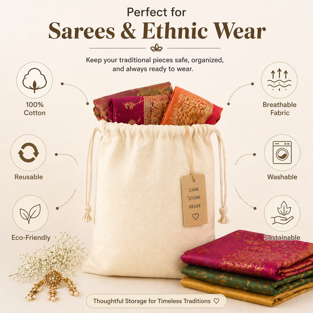 Custom 14x18 Inch Cotton Drawstring Bag | 150 GSM