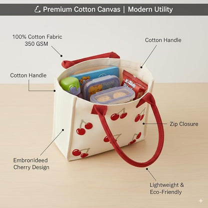 Cherry Embroidery Kids Tote Bag