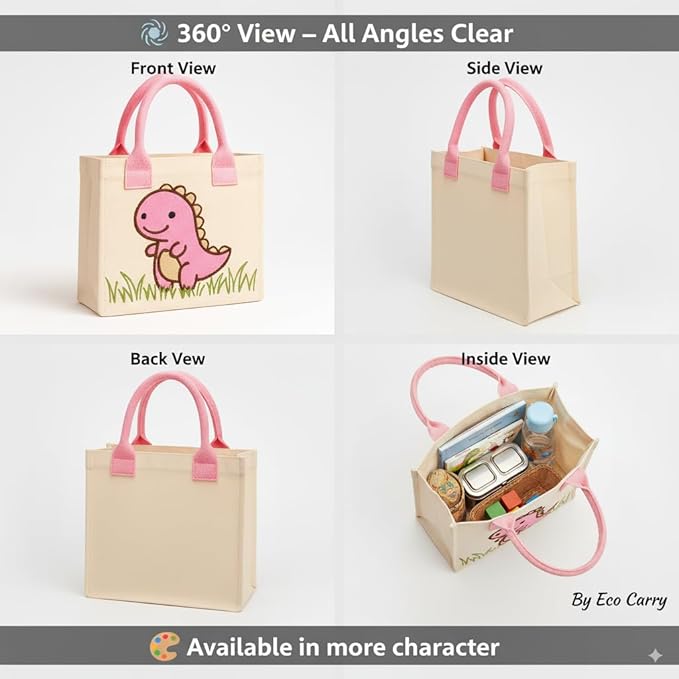 Dinosaur Embroidery Kids Tote Bag