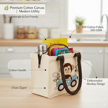Monkey Embroidery Kids Tote Bag