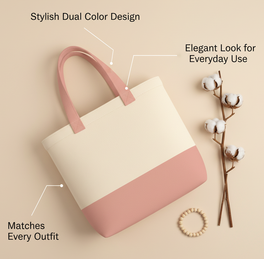 Light Pink & Beige Tote Bag | 330 GSM
