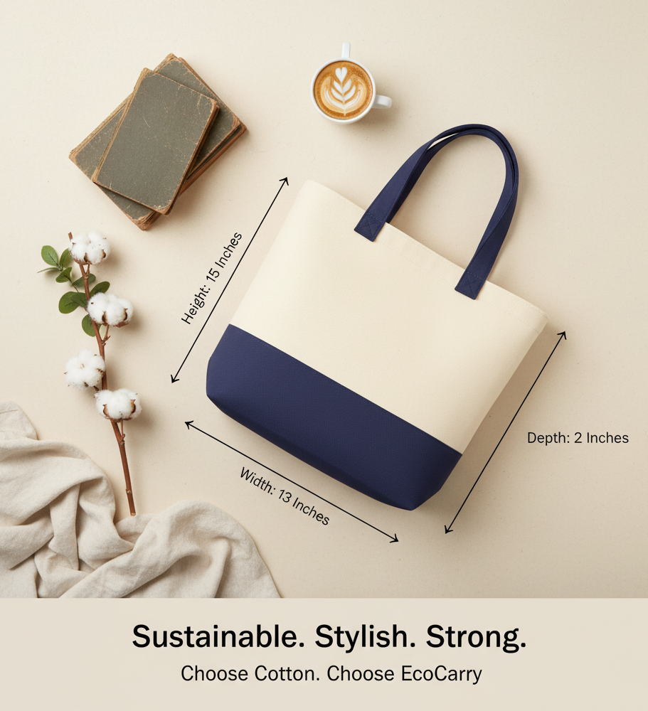 Navy Blue & Beige Tote Bag | 330 GSM