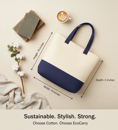 Navy Blue & Beige Tote Bag | 330 GSM