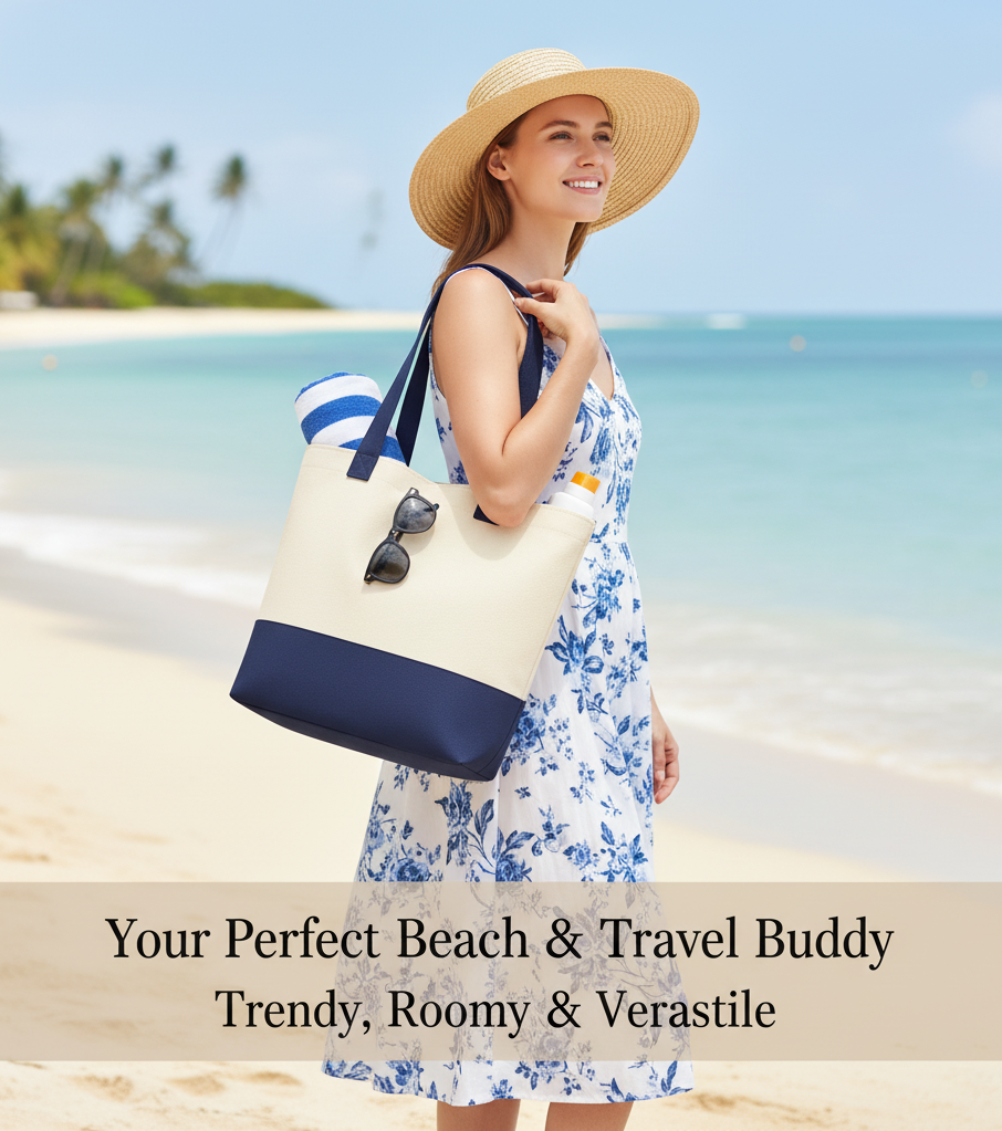 Navy Blue & Beige Tote Bag | 330 GSM