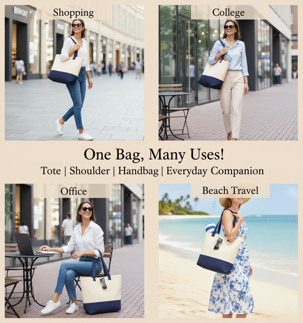 Navy Blue & Beige Tote Bag | 330 GSM