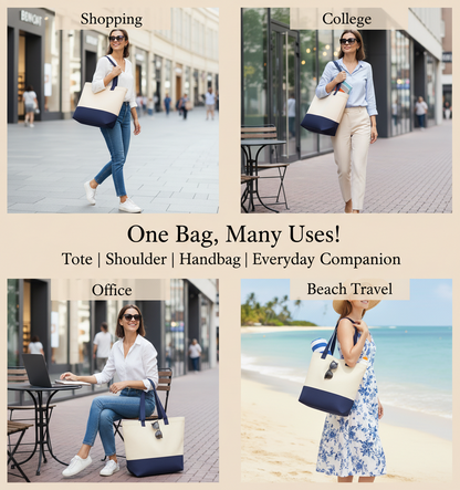 Navy Blue & Beige Tote Bag | 330 GSM