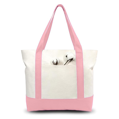 Pink and Beige Large Canvas Tote Bag | 19" x 15" x 6"