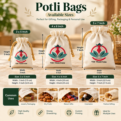 Silk Potli Bag, Digital Print,