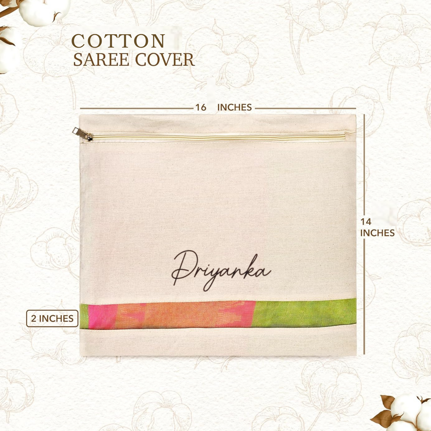 16x14 Inch Cotton Saree Cover With Name